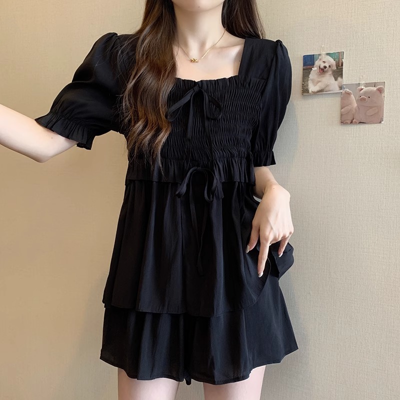 Original workmanship large size fat mm meat cover set summer set this year's popular black shirt shorts two-piece set
