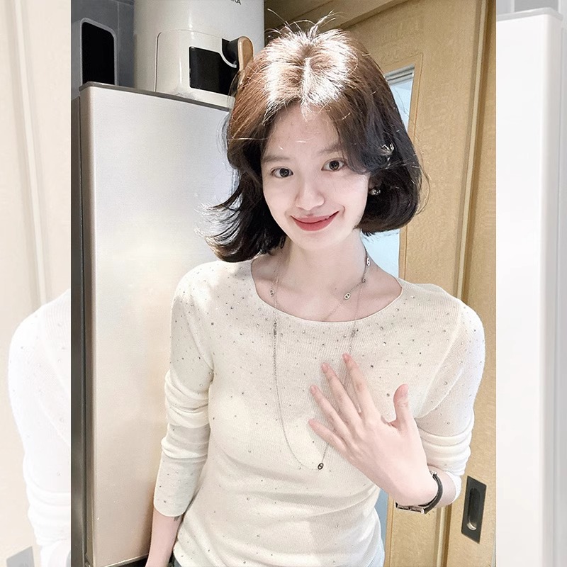 French temperament heavy industry long-sleeved sweater for women in spring and autumn new slim base shirt high-end inner top