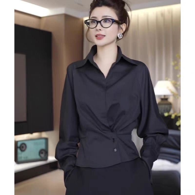 2025新款大碼胖MM遮肚顯瘦白色襯衫女設計感疊穿上衣白色洋氣小衫