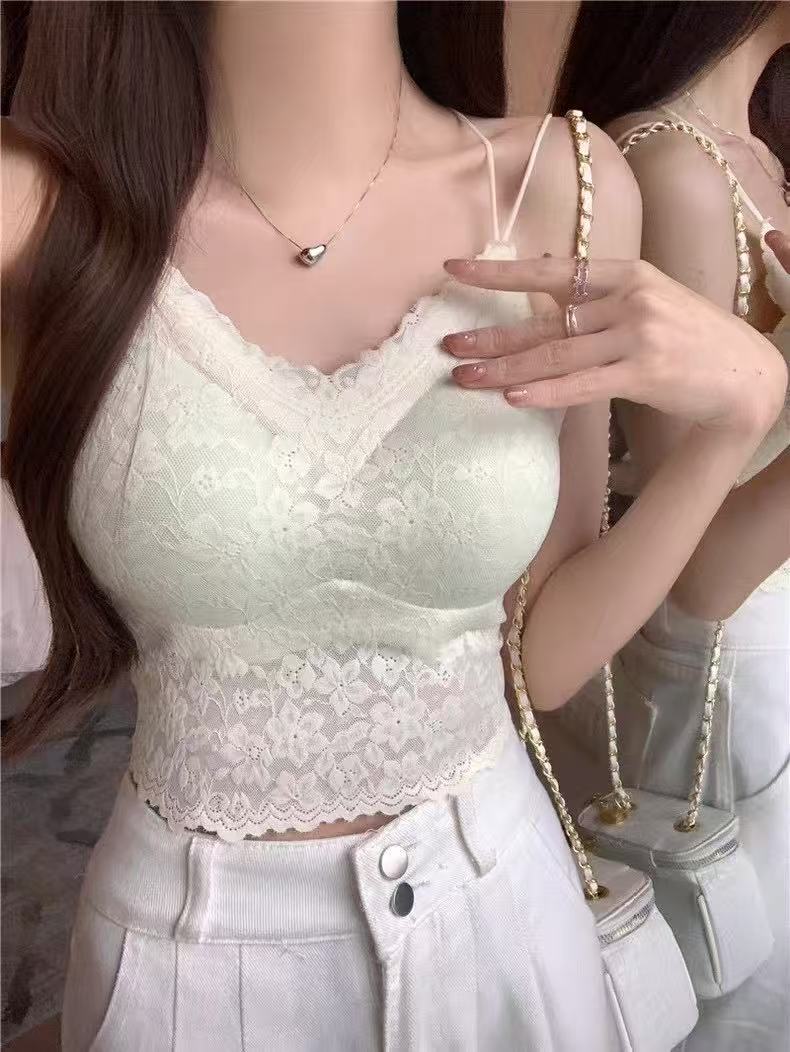 非實拍性感純欲蕾絲美背抹胸固定杯吊帶春夏內衣無痕打底背心