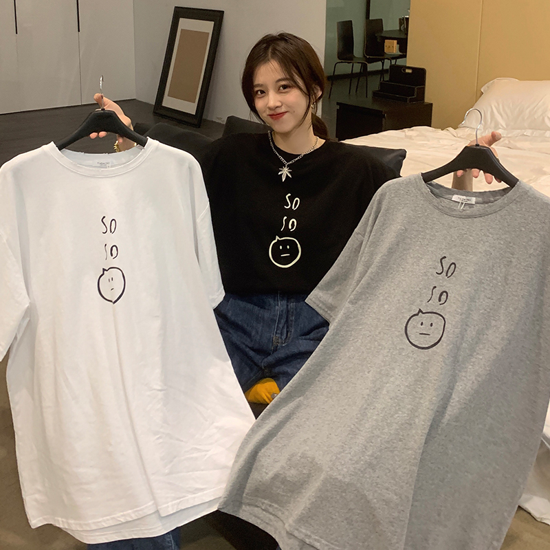 #200g pure cotton American retro T-shirt for women in spring and summer loose versatile casual round neck top T-shirt trendy brand