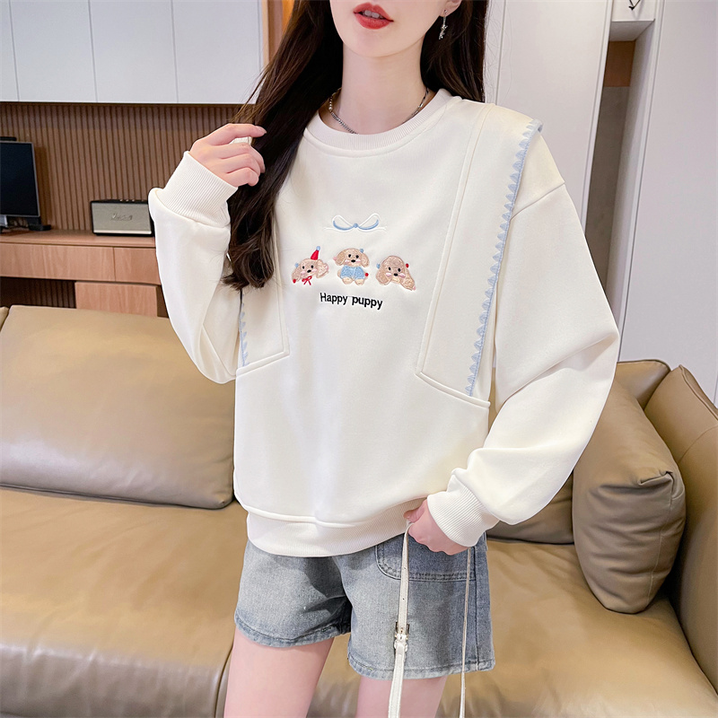 Real photos of Hua Cotton round neck sweatshirt for women's new spring and autumn fashionable age-reducing loose design top trendy