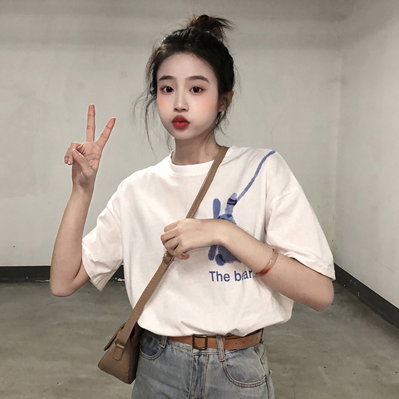 韓國外貿韓版新款夏季短袖T恤女韓版寬鬆慵懶原宿上衣chic港