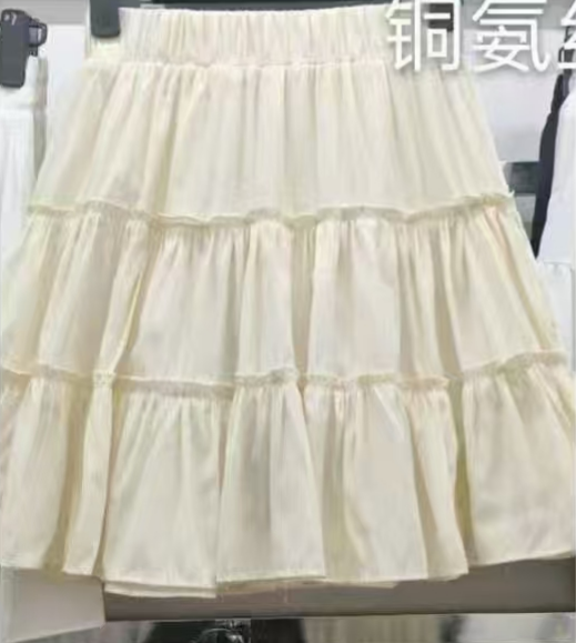 2025 summer new sweet white cake skirt for women high waist A-line skirt small puffy skirt short skirt