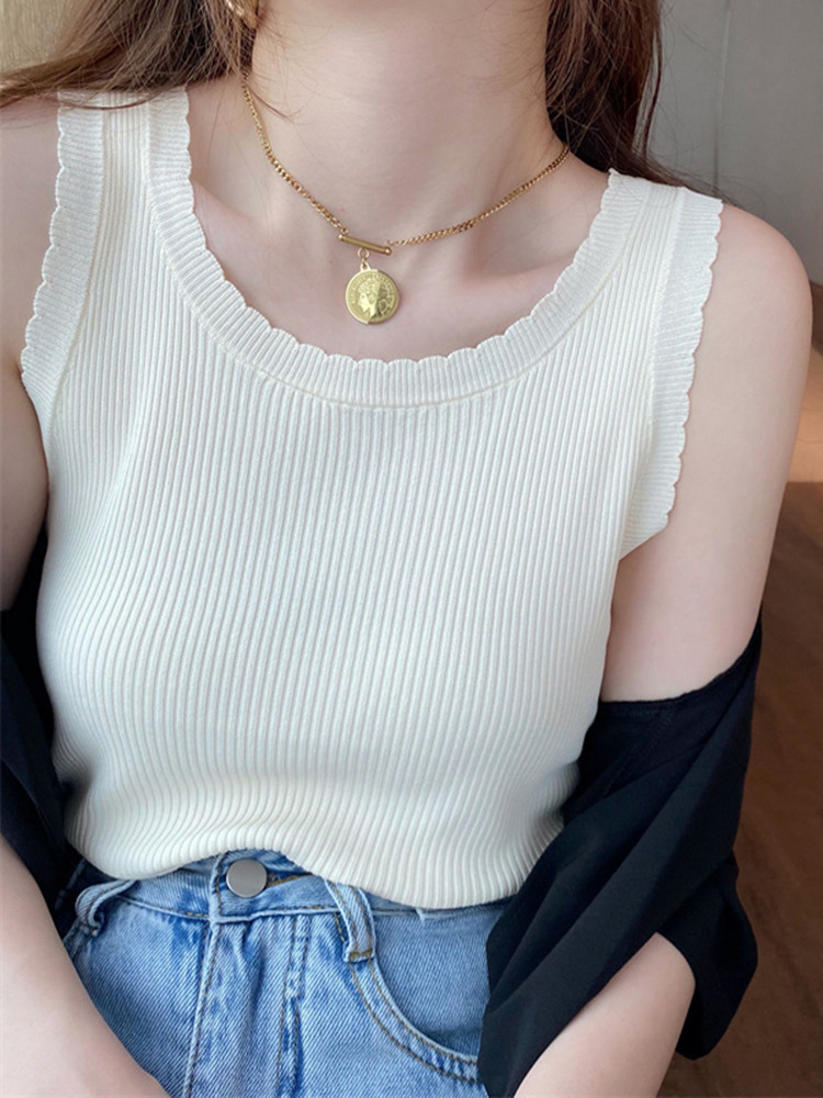 Knitted suspender vest for women in summer new style for outerwear and innerwear top slim ice silk sleeveless base shirt