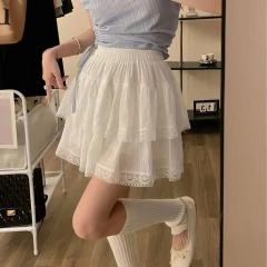 非實拍 甜美白色蕾絲拼接短裙春夏A字芭蕾風短款蛋糕裙半身裙