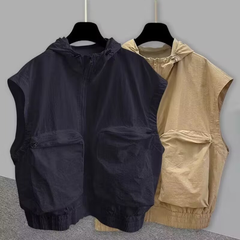 New American Retro Streetwear Brand Outline Design Sleeveless Vest Jacket for Women Loose Trend