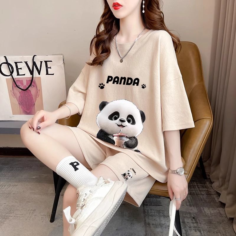 Real photos and smooth cotton casual sportswear suits for summer new style student shorts T-shirts large size two-piece set women's fashion