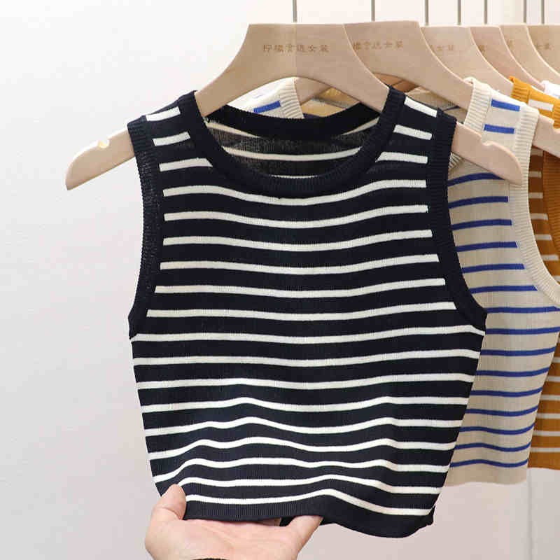 women's short slim fit and sexy summer outside with sleeveless ice silk needle base sweater underwear top for women