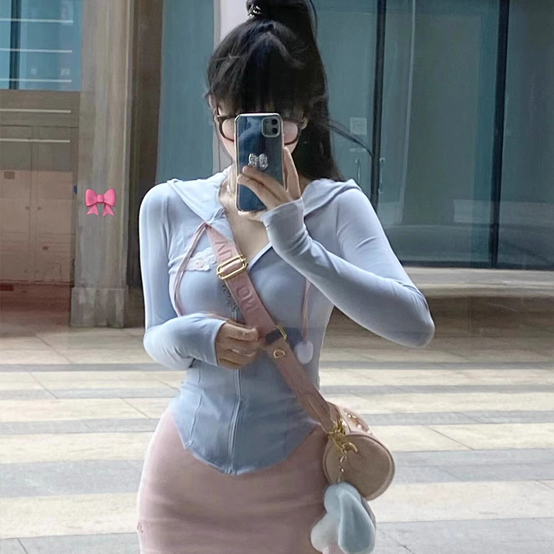 Official photo: Hot girl suit waist-hugging sun protection top for women's spring and summer skirt, hip-pack short skirt, skirt two-piece set