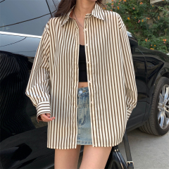 實拍 春季新款法式豎條紋襯衫長袖設計感小眾復古疊穿襯衣女