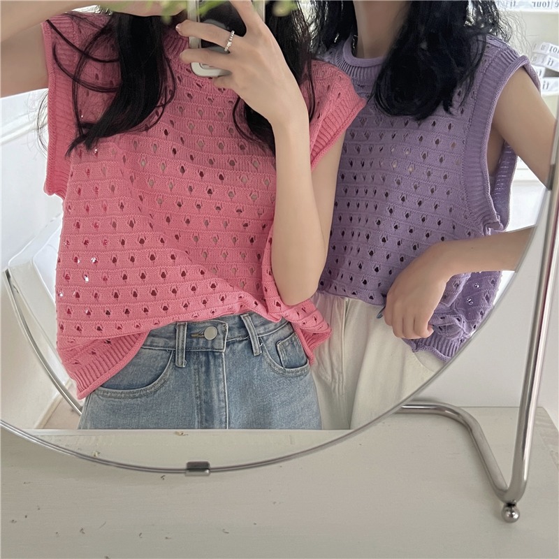 Korean version of Dongdaemen 2025 summer new fashion casual versatile solid color hollow fashionable vest vest exterior