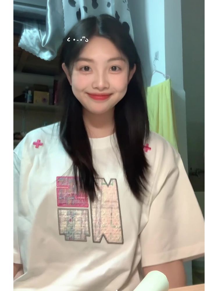 純棉 韓國chic夏季新款韓版美式貼布刺繡圓領寬鬆短袖t恤女上衣潮