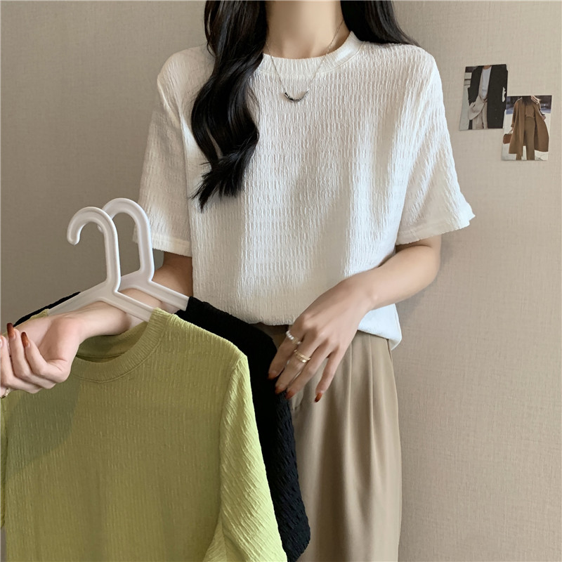Real shot of short-sleeved summer Korean loose top