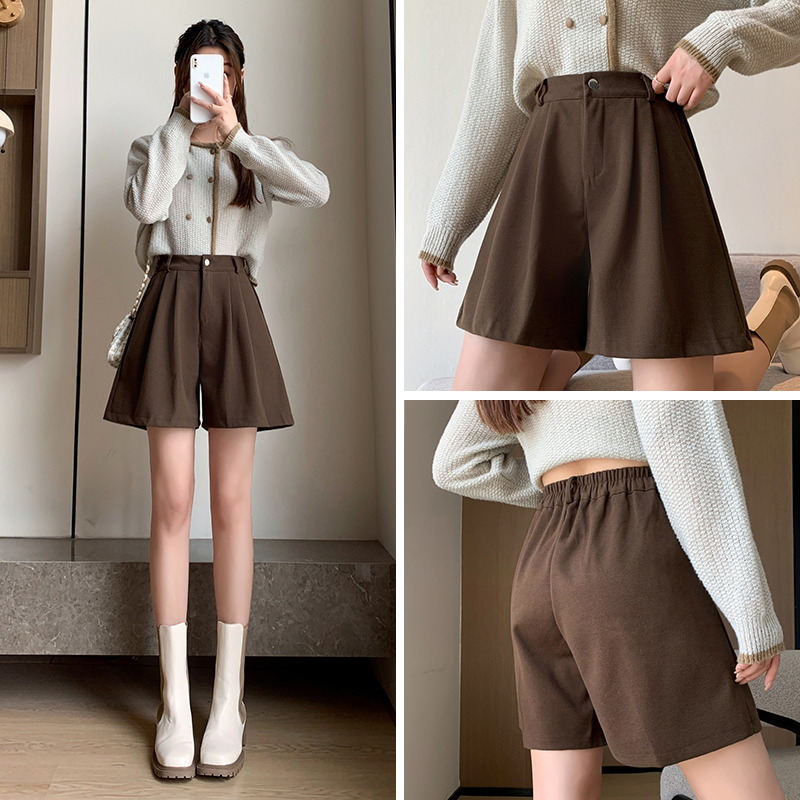Real shot 380 grams of starry sky, small wool shorts for women new slim suit pants wide-leg casual pants