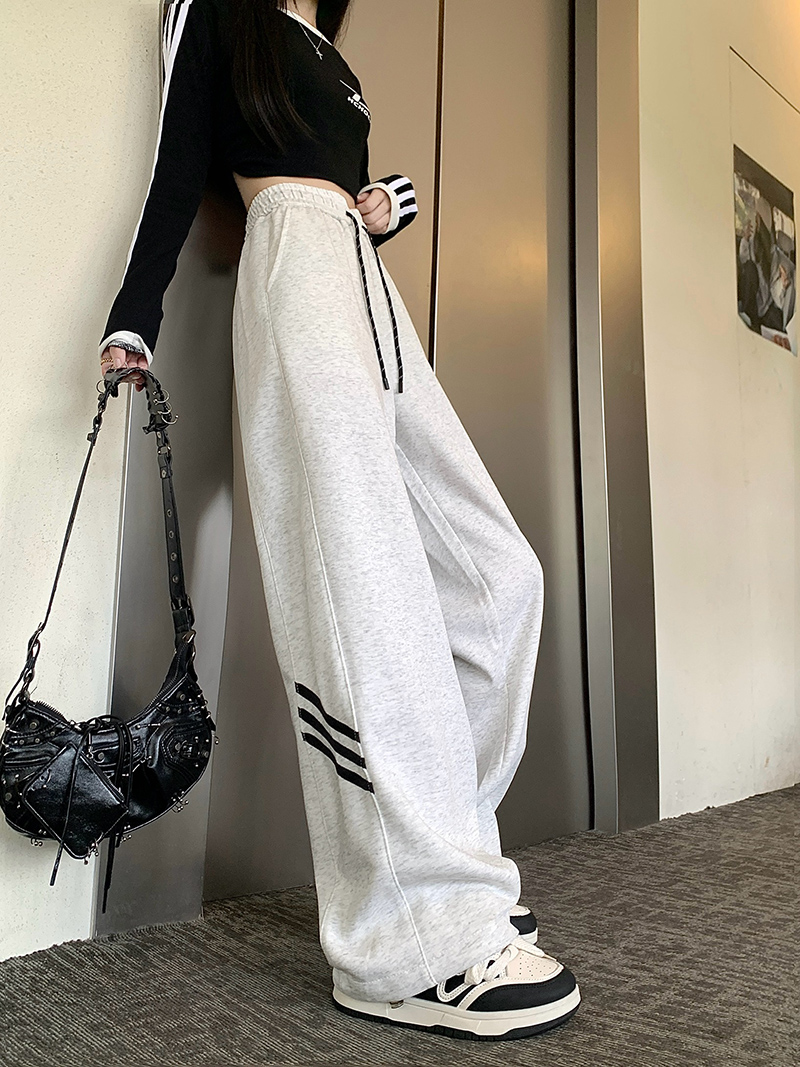 Real shot of cotton-containing GMini autumn high street striped sports pants for women straight-leg casual pants