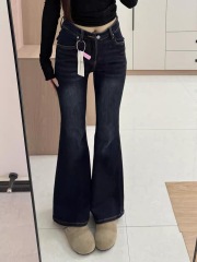 2025 new style of Fengx American retro hot girl jeans for women with low waist elastic slimming body horseshoe pants