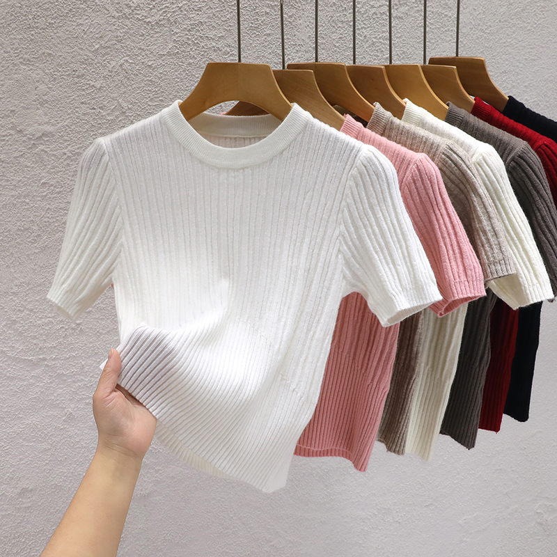 Quality round neck sweater for women in spring and summer new T-shirt high-end design sense inner sweater pure erotic top