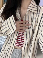 非實拍 法式防曬條紋襯衫春夏新款慵懶風小個子長袖開衫外套