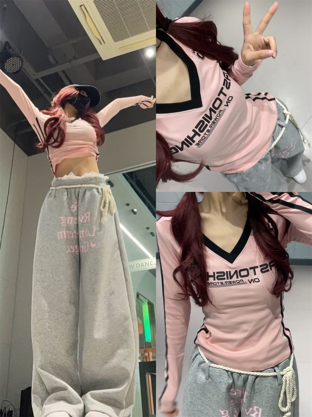 Korean chic three-dimensional waist retro letter printing lace spliced ​​sweatpants for women 2025 early spring new wide-leg pants