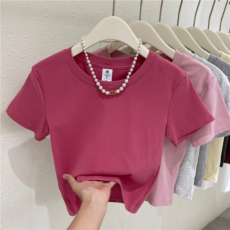 210g 92 cotton 8 spandex Korean version summer new solid color short temperament hot girl sexy slim body style