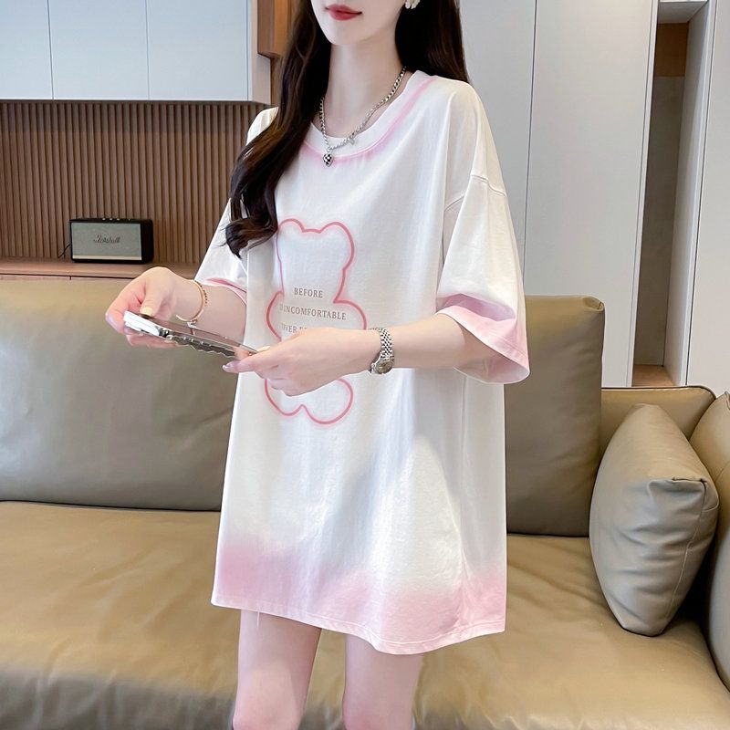 Real shot, design, American gradient color age-reducing short-sleeved T-shirt, women's summer loose fashion top