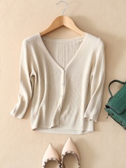 Short-sleeved ice silk sweater for women's cardigan summer high-waisted air conditioner shirt short sun protection thin shawl