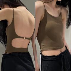 非實拍 純欲性感露背鏤空吊帶背心女夏帶胸墊一體短款上衣潮