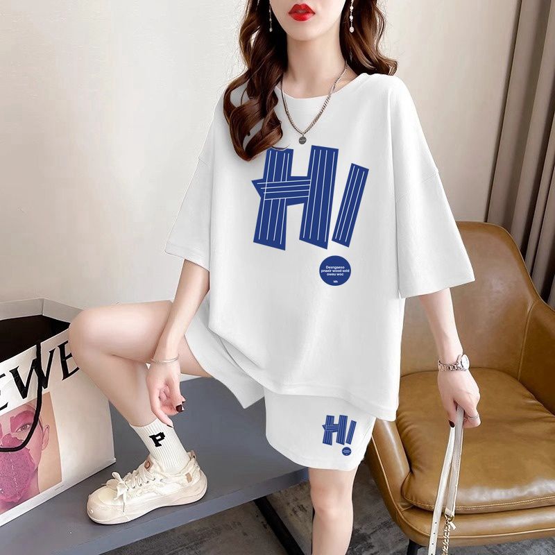 Real photos and smooth cotton casual sportswear suits for summer new style student shorts T-shirts large size two-piece set women's fashion