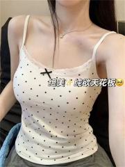 非實拍灰色辣妹純欲風蕾絲花邊小吊帶背心帶胸墊波點修身內搭