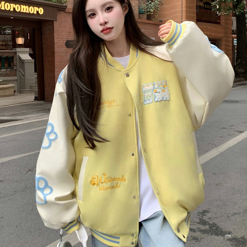 Guochao Heavy Industry Cat Embroidery Contrast Color Baseball Uniform 2025 Design Sense Niche Couple Jacket Top Jacket Jacket