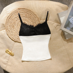 Spliced ​​contrast American suspender vest for women with chest pads and inner and outer wear pure sexy hot girl sleeveless top