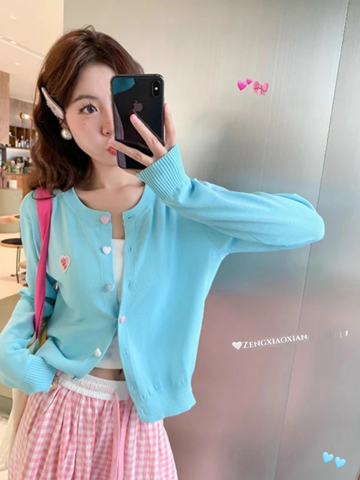Korean version of blue long-sleeved knitted cardigan for women in autumn women's clothing 2025 new dopamine top for women thin coat for women