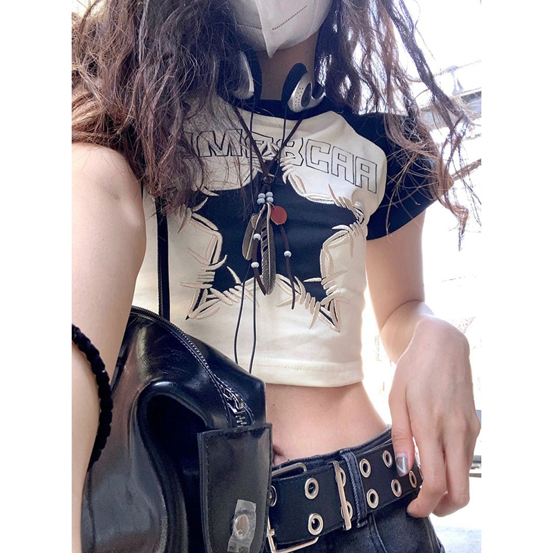 Official picture 6535 cotton pull-up Korean high-end star short-sleeved T-shirt for women in summer short style slim fit and slim
