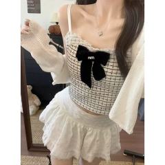 非實拍純欲小香風蝴蝶結吊帶背心內搭辣妹美背修身顯瘦設計感