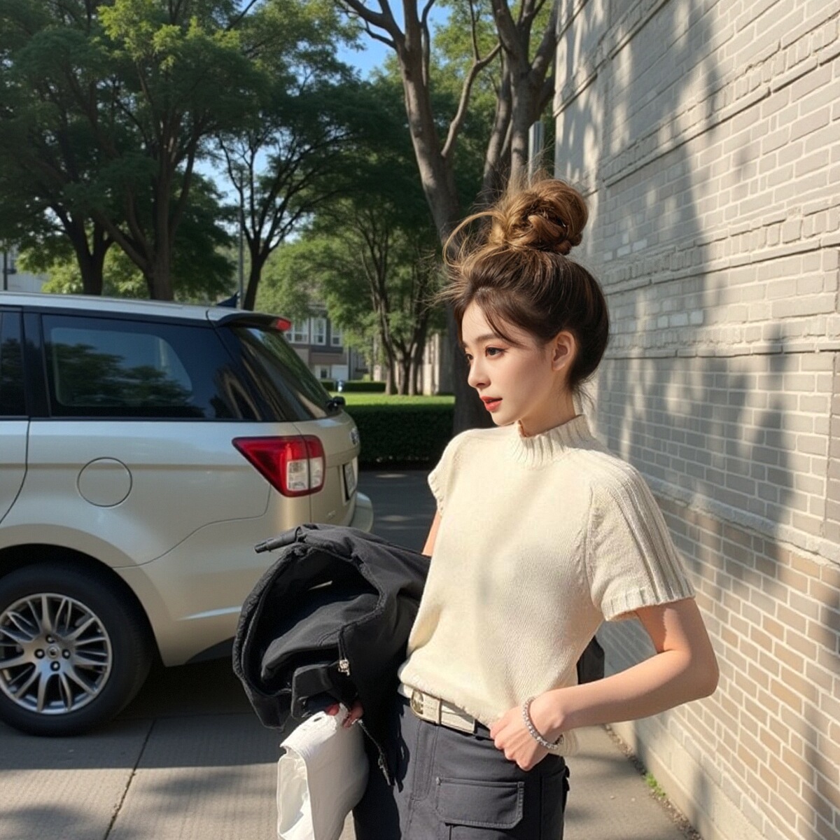 New T-shirt top Internet celebrity ice silk sweater half high neck short sleeve fashionable and versatile shoulder-length