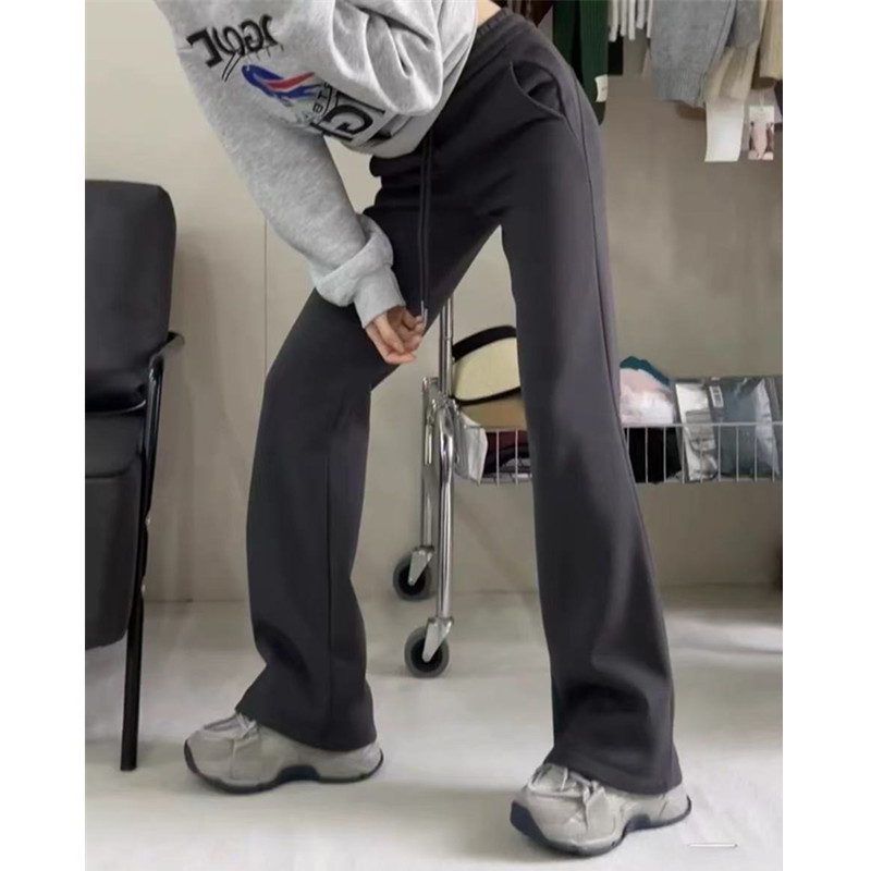 Non-shoot grey sports micro trumpet pants spring and summer new high-waisted hoof pants for short people casual track pants