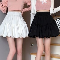 Sweet and age-reducing puffy flower bud short skirt for women in summer elastic waist pleated princess skirt high waist slim A-line skirt