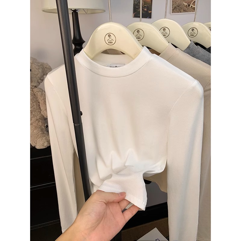 Solid color short base shirt T-shirt for women 2025 spring new Korean style slim and versatile inner long-sleeved top