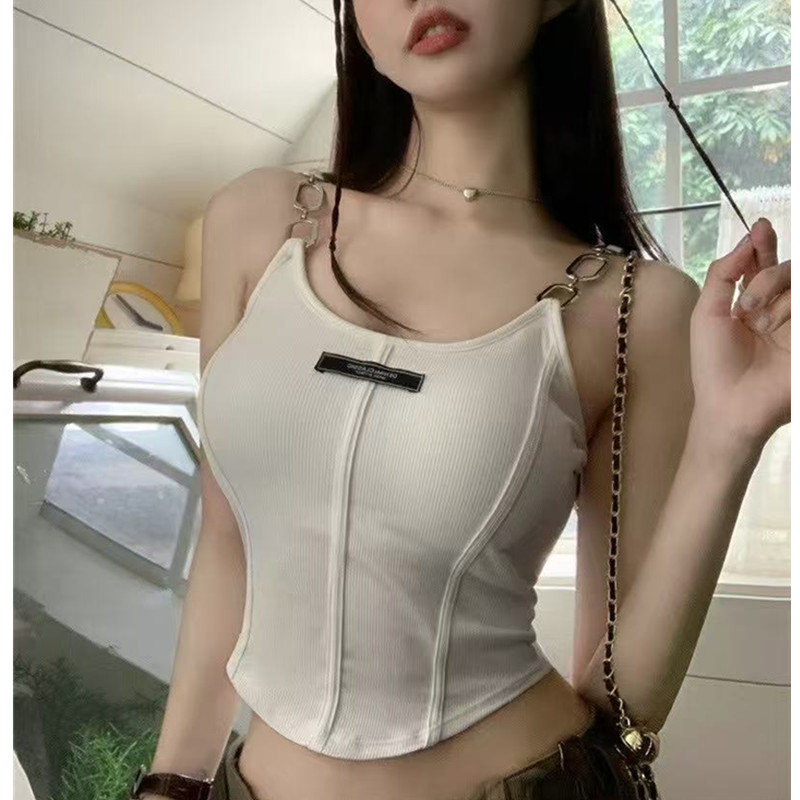 非實拍 純欲風短款辣妹吊帶背心新款內搭不規則上衣帶胸墊潮