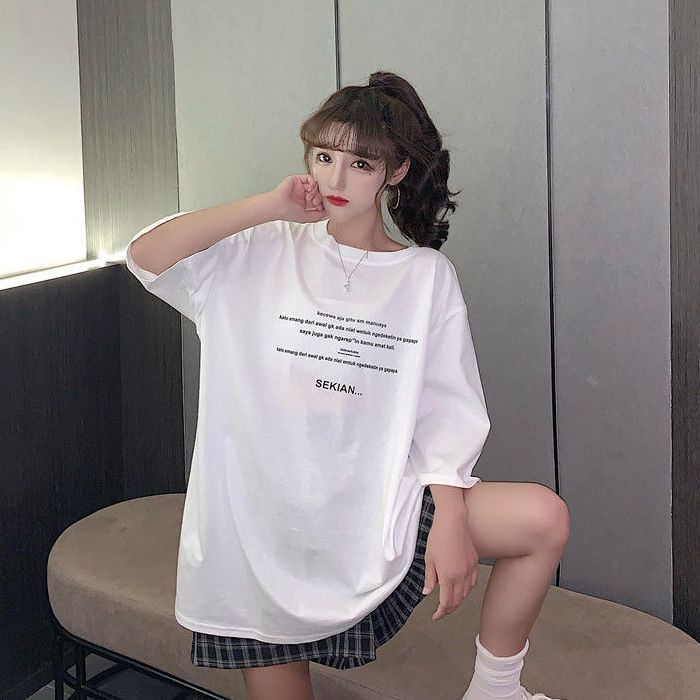 原版足碼外貿韓版新款夏季短袖T恤女韓版寬鬆慵懶原宿上衣chic港