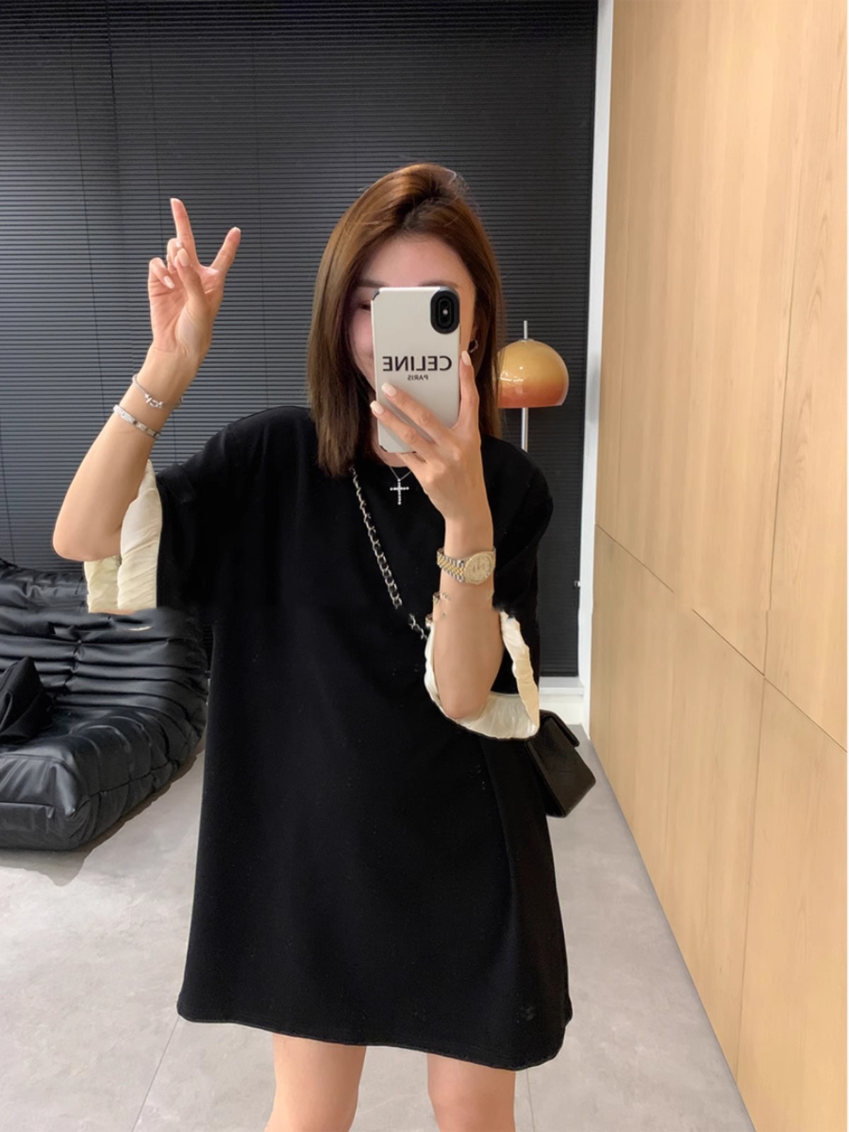 韓國chic美式polo領短袖連衣裙女夏季新款休閒修身A字網球短裙潮
