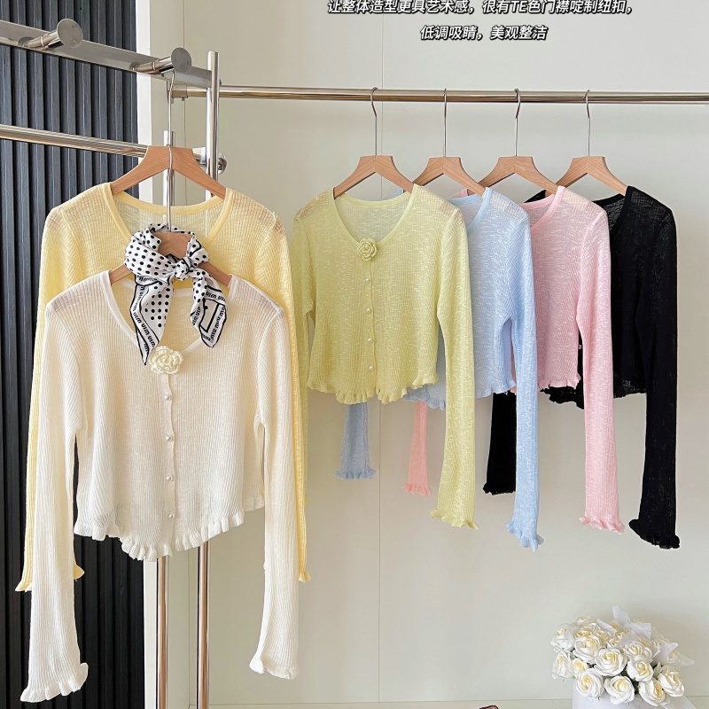 Lin Xiaxia has many pieces!  Light paper man • Flower buckle shawl sunscreen bamboo joints knitted cardigan