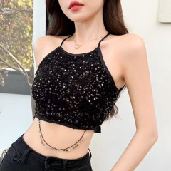 非實拍 甜辣性感掛脖亮片短款吊帶背心露臍派對蹦迪閃閃上衣