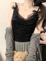 實拍 法式外穿別致小吊帶背心內搭蕾絲純欲上衣時尚西裝內搭