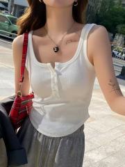 非實拍 莫代爾紐扣帶胸墊吊帶背心修身外穿內搭打底無袖上衣