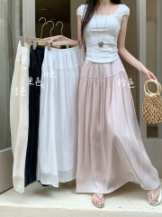 Real shot~2025 new Korean style spliced ​​skirt with high waist slim drooping A-line large hem skirt long skirt