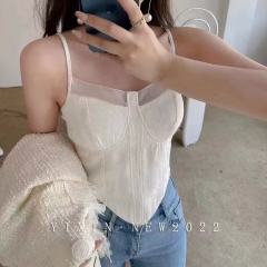 非實拍 蕾絲提花小吊帶背心西裝內搭美背一體打底帶胸墊外穿