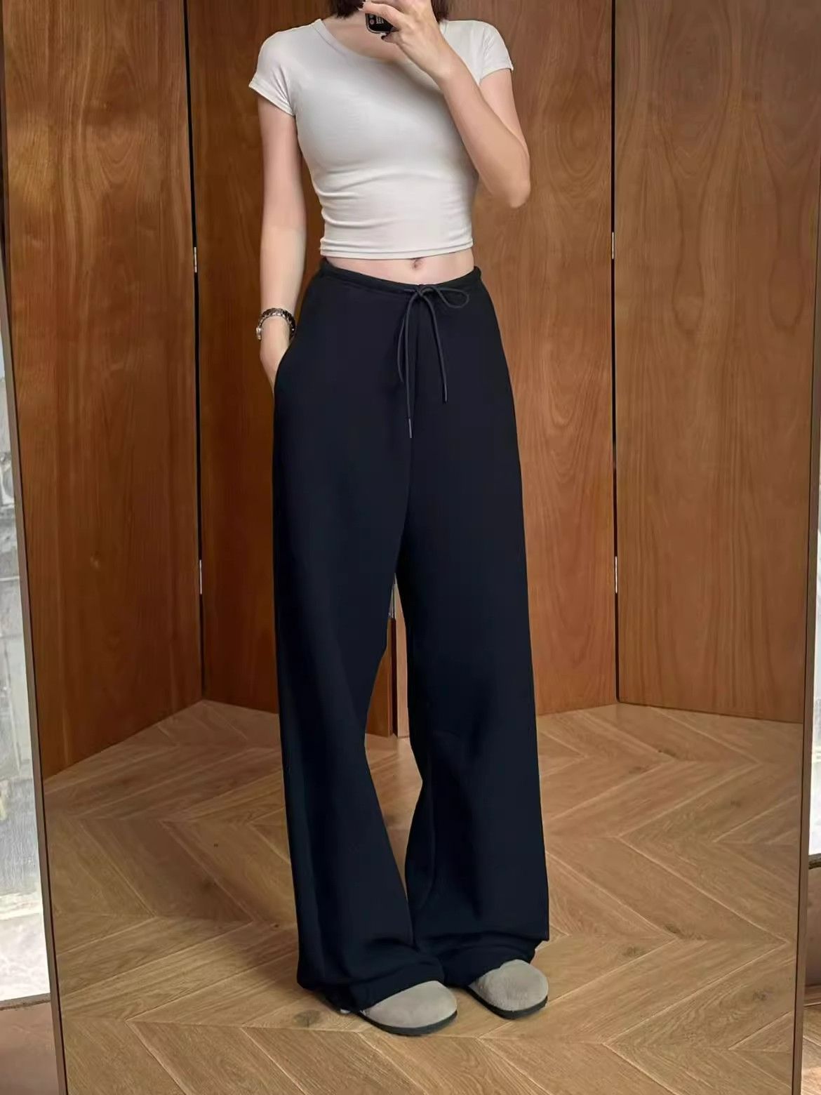 New summer scimitar style straight narrow waist curved banana tapered pants lazy style casual pants drawstring sweatpants