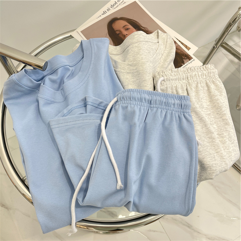 Official picture 6535 cotton casual sports suit for women summer wide-leg shorts two-piece set